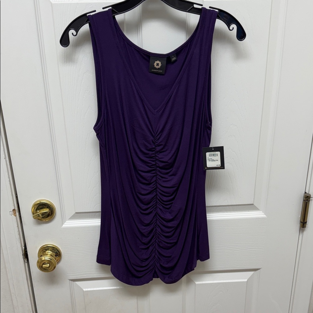 Nordstrom Deep Purple Gathered Tank Top